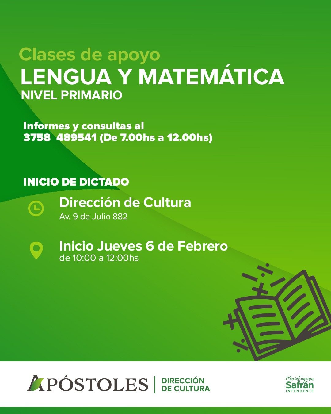 Inscripciones abiertas para clases de Apoyo Escolar para estudiantes de nivel primario en Apóstoles