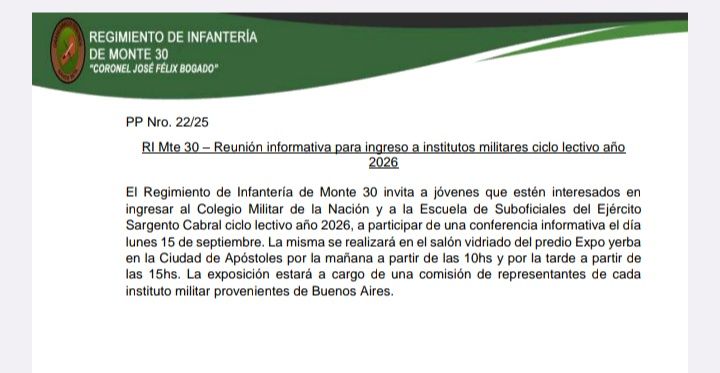📢 CHARLA INFORMATIVA – ESCUELA MILITAR 2026 🇦🇷