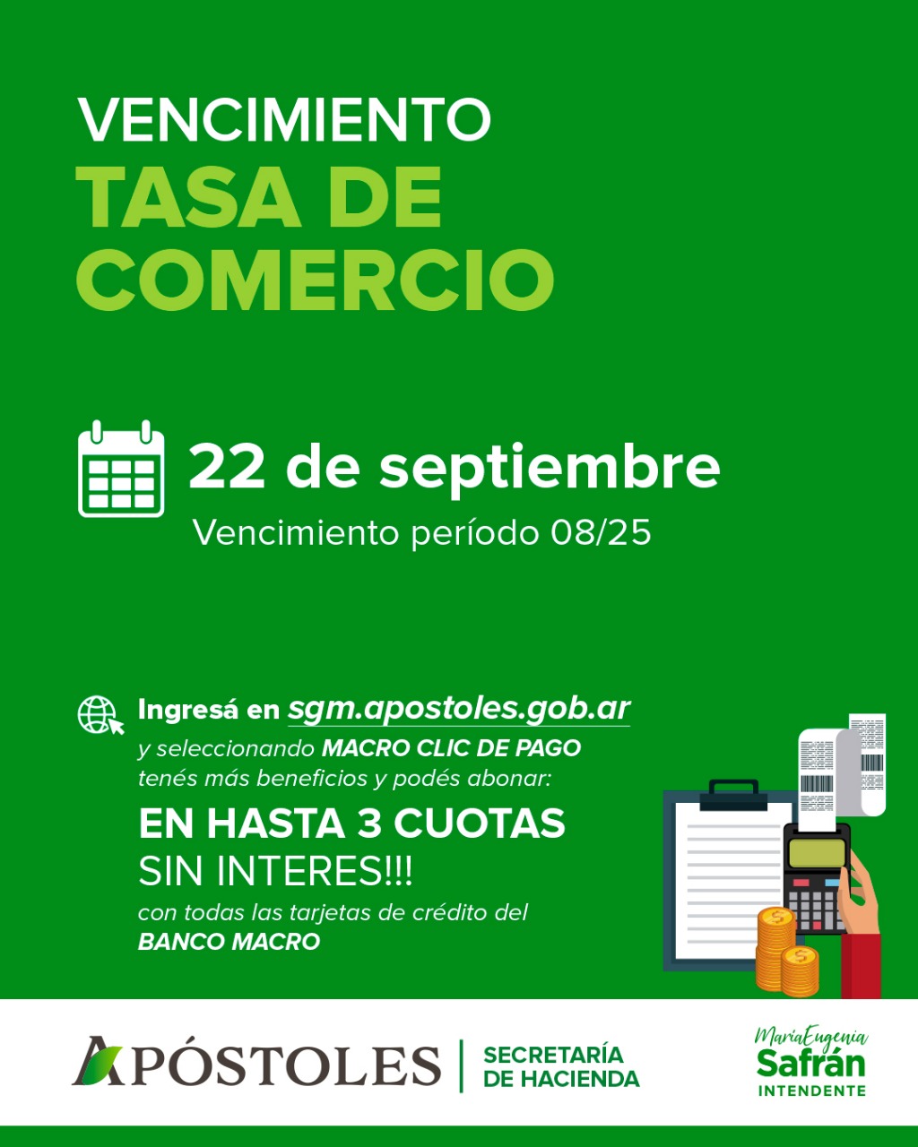 El Municipio informa sobre Vencimientos de Tasa Inmobiliario Urbano y Comercio